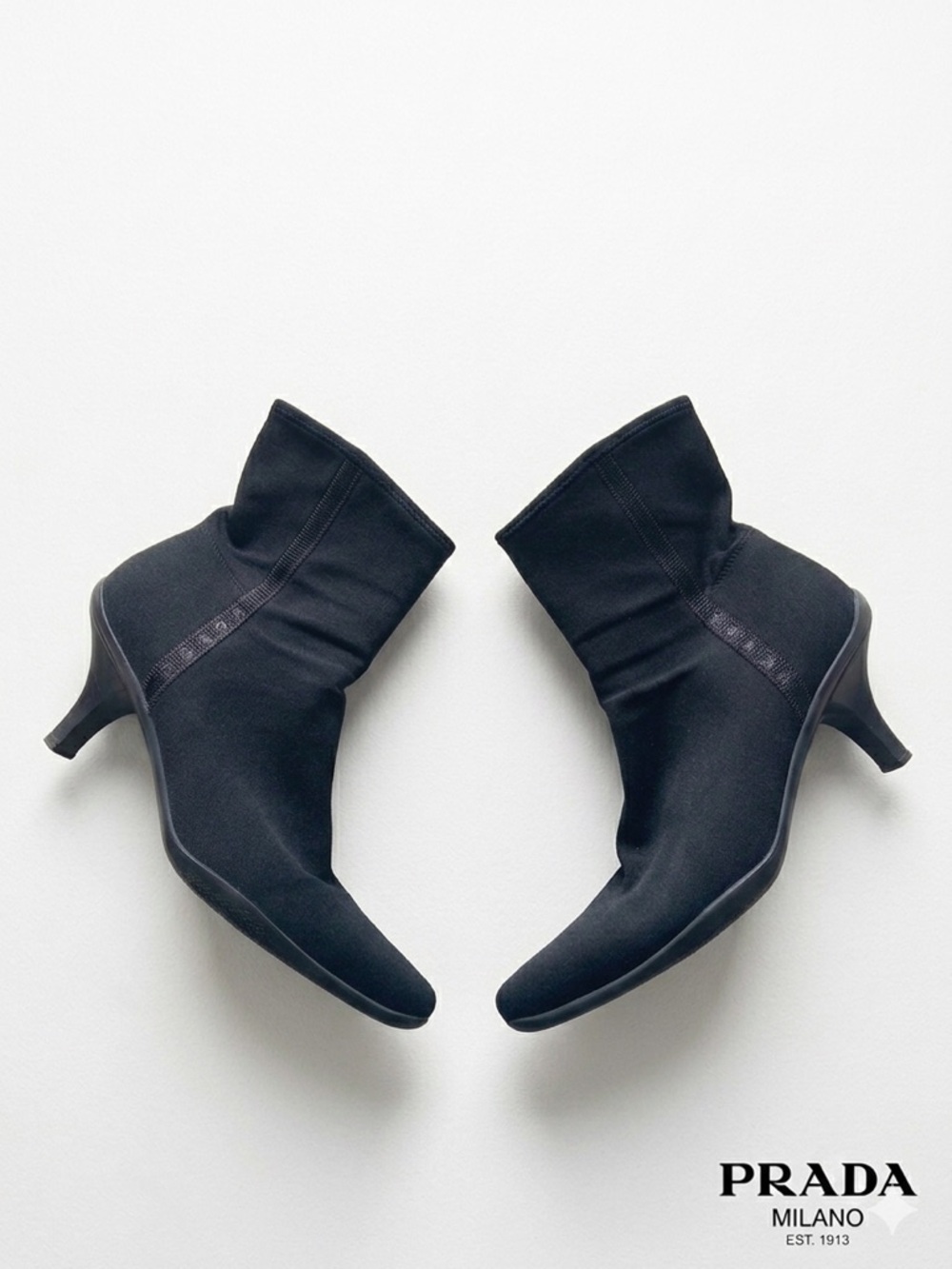 PRADA Milano Black Stretch Sock Ankle Boots Kitten Heel Size 38